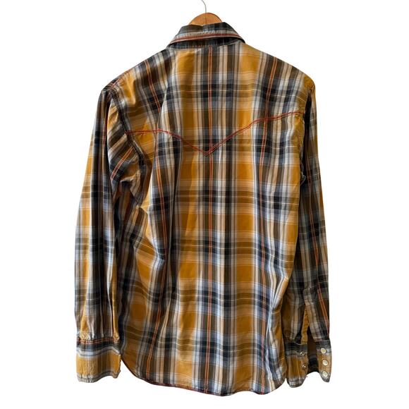 Resistol University Western Pearl Snap Button Down Shirt Mustard Plaid M - Picture 5 of 6